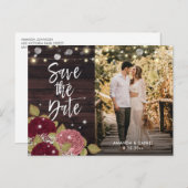 Carte Postale Faire-part Rustique Bourgogne Blush Mariage Photo Enregistrer (Devant / Derrière)