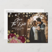 Carte Postale Faire-part Rustique Bourgogne Blush Mariage Photo Enregistrer (Devant / Derrière)