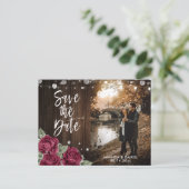 Carte Postale Faire-part Rustique Bourgogne Floral Mariage de automne Photo (Debout devant)