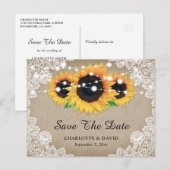 Carte Postale Faire-part Rustique Burlap Dentelle Tournesol Mariage Enregis (Devant / Derrière)