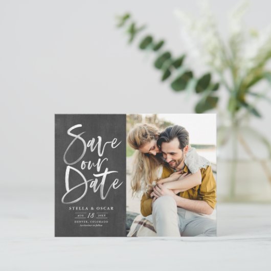 Carte Postale Faire-part Rustique Chalkboard Brush Calligraphie Enregistrer (Debout devant)