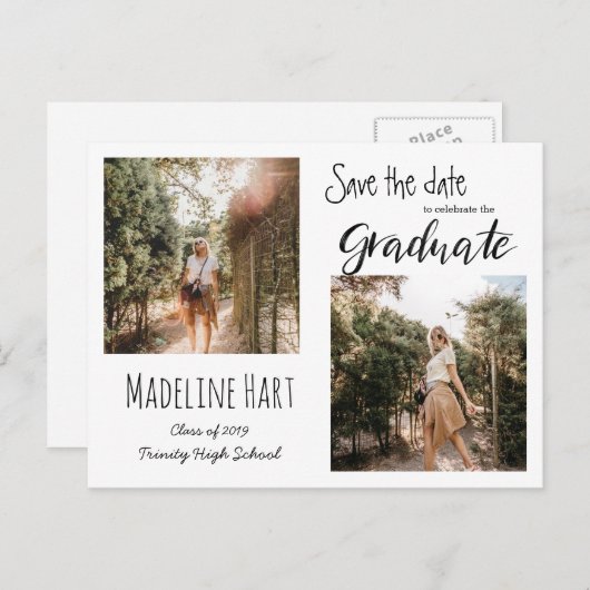 Carte Postale Faire-part Rustique | Diplômé | Réservez la date | Photo Pays (Devant / Derrière)