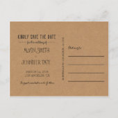 Carte Postale Faire-part Rustique Enregistrer la date / papier Kraft Enregi (Dos)