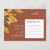 Carte Postale Faire-part Rustique Jaune Autumn Foliage Mariage Enregistrer  (Dos)