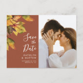 Carte Postale Faire-part Rustique Jaune Autumn Foliage Mariage Enregistrer  (Devant)
