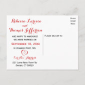 Carte Postale Faire-part Rustique Juste Marié Rouge En vichy Chèques Mariag (Dos)