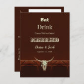 Carte Postale Faire-part Rustique Manger Boire Marié Mariage Crâne de Taure (Devant / Derrière)