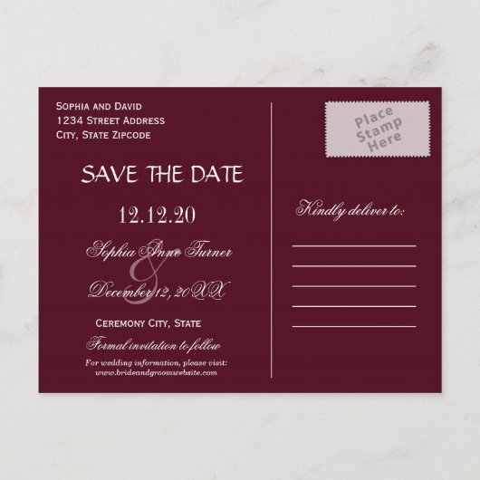 Carte Postale Faire-part Rustique Marsala Floral Wreath ENREGISTRER LA DATE (Dos)