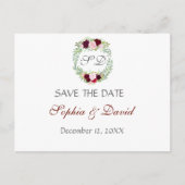 Carte Postale Faire-part Rustique Marsala Floral Wreath ENREGISTRER LA DATE (Devant)