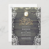 Carte Postale Faire-part Rustique Mason Jar Lights Wood Lace Enregistrer la (Devant / Derrière)