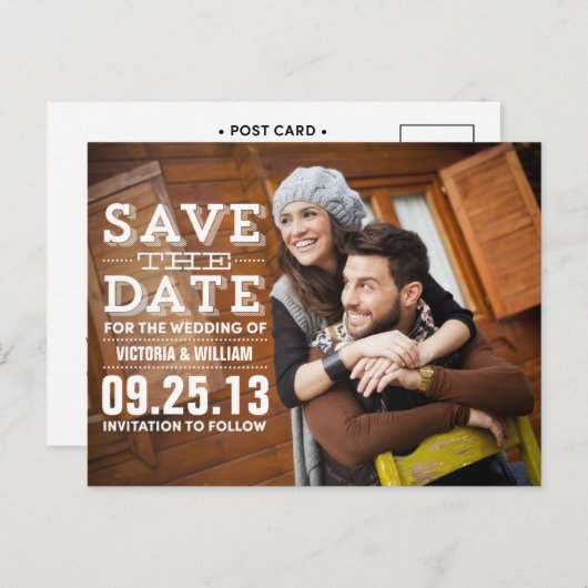 CARTE POSTALE FAIRE-PART RUSTIQUE MODERNE | ENREGISTRER LA DATE D'ANNONCE (Devant / Derrière)