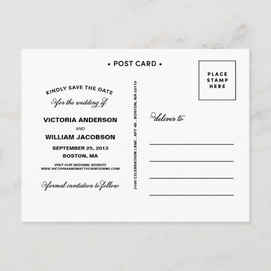 CARTE POSTALE FAIRE-PART RUSTIQUE MODERNE | ENREGISTRER LA DATE D'ANNONCE (Dos)