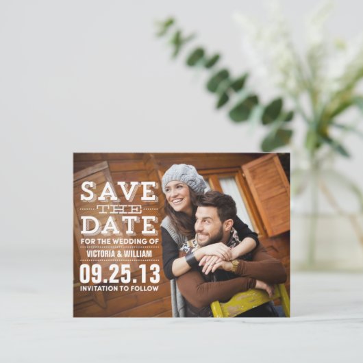 CARTE POSTALE FAIRE-PART RUSTIQUE MODERNE | ENREGISTRER LA DATE D'ANNONCE (Debout devant)