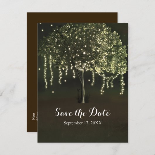 Carte Postale Faire-part Rustique Mossy Lighted Tree Mariage Enregistrer La (Devant / Derrière)