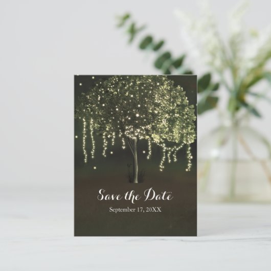Carte Postale Faire-part Rustique Mossy Lighted Tree Mariage Enregistrer La (Debout devant)