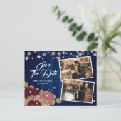 Carte Postale Faire-part Rustique Navy Bourgogne Blush 2 Photo Enregistrer (Debout devant)