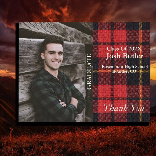 Carte Postale Faire-part Rustique Plaid Graduation & Merci