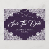 Carte Postale Faire-part Rustique Purple Burlap Dentelle Mariage Enregistre (Devant)