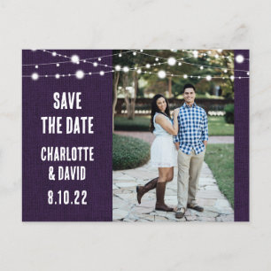Carte Postale Faire-part Rustique Purple Burlap Mariage Enregistrer La Date