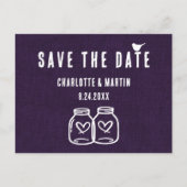 Carte Postale Faire-part Rustique Purple Burlap Mariage Enregistrer La Date (Devant)