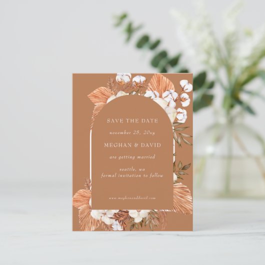 Carte Postale Faire-part Rustique Terracotta Boho Pampas Arché Mariage (Debout devant)