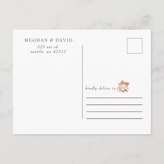 Carte Postale Faire-part Rustique Terracotta Boho Pampas Orchidées Mariage (Dos)