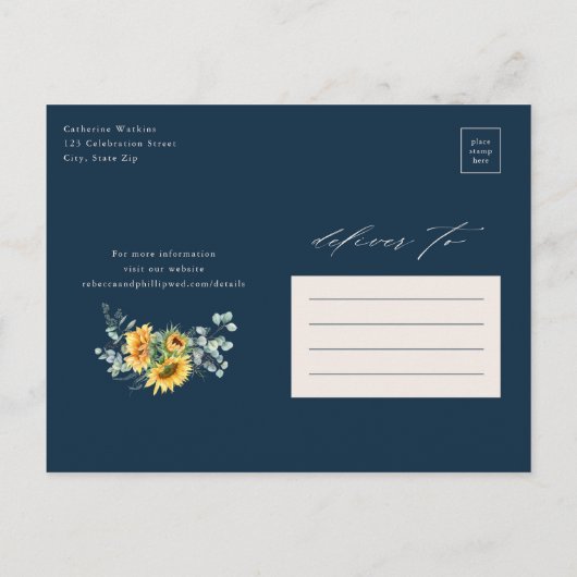 Carte Postale Faire-part Rustique Tournesol Eucalyptus Mariage Enregistrer  (Dos)