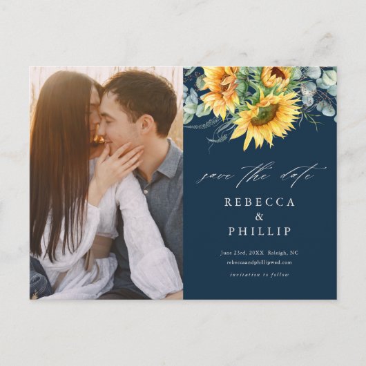 Carte Postale Faire-part Rustique Tournesol Eucalyptus Mariage Enregistrer  (Devant)