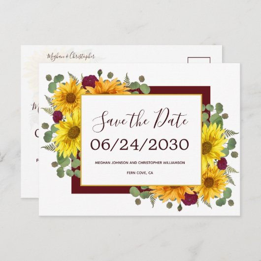 Carte Postale Faire-part Rustique tournesol rouge Roses mariage Enregistrer (Devant / Derrière)