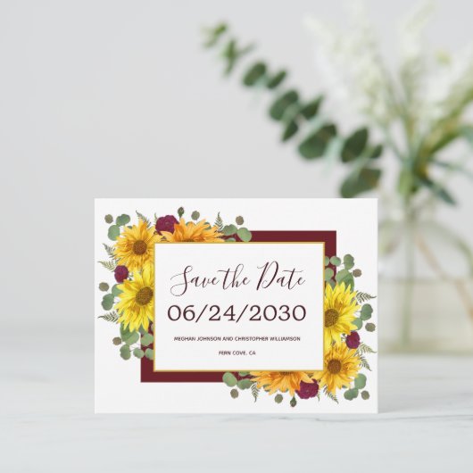 Carte Postale Faire-part Rustique tournesol rouge Roses mariage Enregistrer (Debout devant)