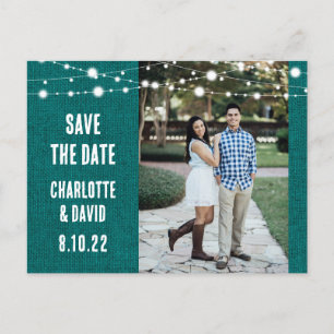 Carte Postale Faire-part Rustique Turquoise Burlap Mariage Enregistrer La D