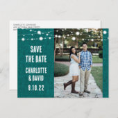 Carte Postale Faire-part Rustique Turquoise Burlap Mariage Enregistrer La D (Devant / Derrière)