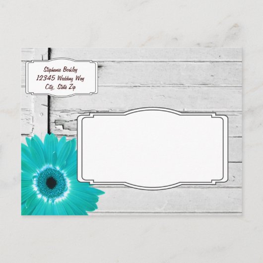 Carte Postale Faire-part Rustique Turquoise Daisy Wood Enregistrer La Date  (Dos)
