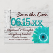 Carte Postale Faire-part Rustique Turquoise Daisy Wood Enregistrer La Date  (Devant)