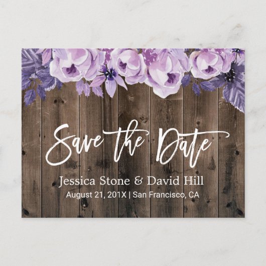 Carte Postale Faire-part Rustique violet Floral Grange Mariage Enregistrer (Devant)