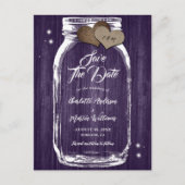 Carte Postale Faire-part Rustique Violet Mason Jar Bois Mariage Enregistrer (Devant)