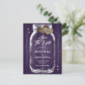 Carte Postale Faire-part Rustique Violet Mason Jar Bois Mariage Enregistrer (Debout devant)