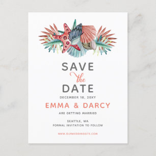 Carte Postale Faire-part Rustique Watercolor Seashells Starfish Beach Maria