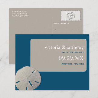 Carte Postale Faire-part Sable dollar Ocean Blue Beach Wedding Enregistrer 