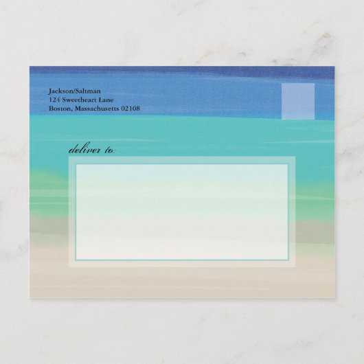 Carte Postale Faire-part Sable, Mer & Mouettes | Sauvegarder la Date de Mar (Dos)