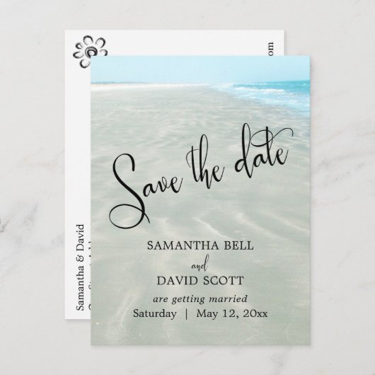 Carte Postale Faire-part Sable ondulé Eau aqua Plage moderne Enregistrez la (Devant / Derrière)