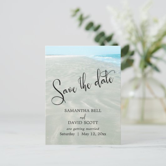Carte Postale Faire-part Sable ondulé Eau aqua Plage moderne Enregistrez la (Debout devant)