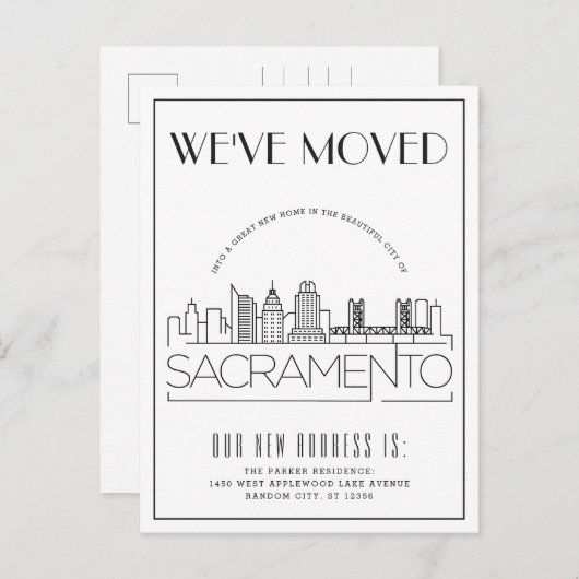 Carte Postale Faire-part Sacramento Modern Deco | Changement d'adresse (Devant / Derrière)