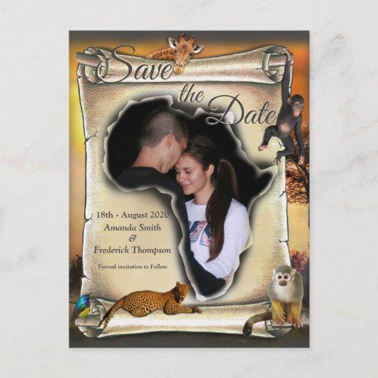 Carte Postale Faire-part Safari africain Enregistrer la date du coucher de (Devant)