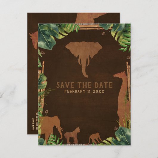 Carte Postale Faire-part Safari Brown Jungle Zoo Animaux Enregistrer la dat (Devant / Derrière)