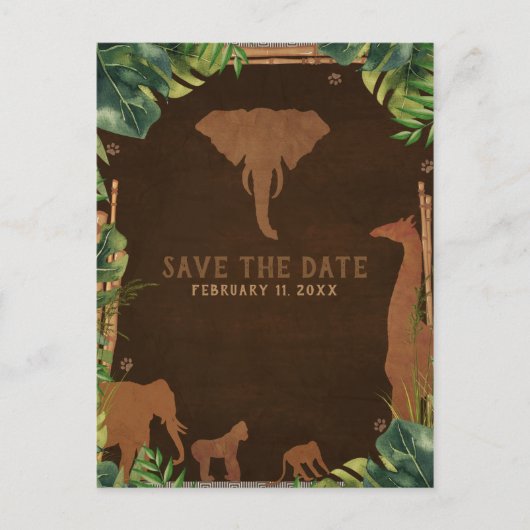Carte Postale Faire-part Safari Brown Jungle Zoo Animaux Enregistrer la dat (Devant)