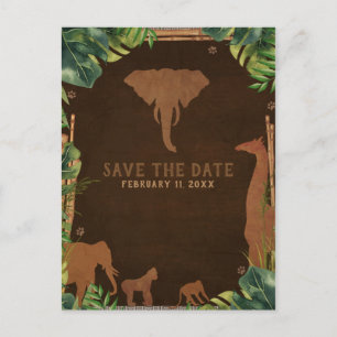 Carte Postale Faire-part Safari Jungle Zoo Animaux Bruns Sauvegarder la Dat
