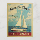 Carte Postale Faire-part Sag Harbour Enregistrer La Date Voilier Nautique (Devant)