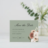 Carte Postale Faire-part Sage Green Bohemian Floral Enregistrer la date (Debout devant)