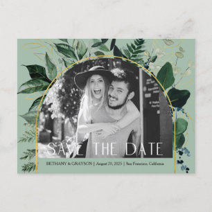 Carte Postale Faire-part Sage Green, code QR Photo botanique enregistrer la